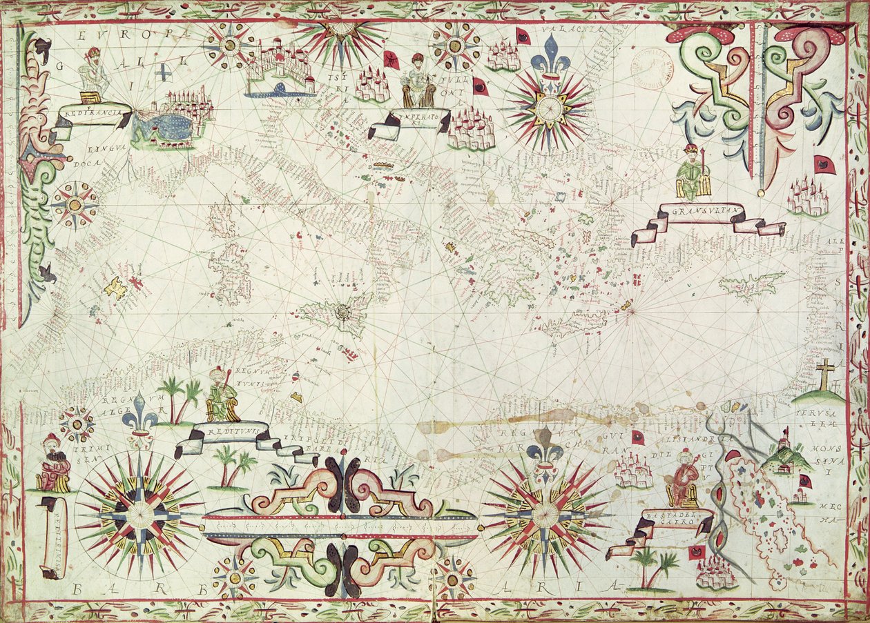 भूमध्य का नक्शा, 1625 द्वारा जोहान्स ओलिवा