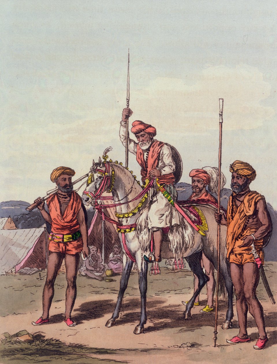 5 अप्रैल 1813 (रंग उत्कीर्णन) &39;ए महरत्ता कैंप&39; से एक मुहंट और गोसाईं द्वारा जॉन ऑगस्टस एटकिंसन
