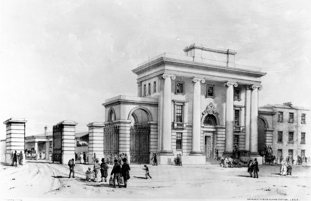 बर्मिंघम स्टेशन में प्रवेश, 1838 (कलम, कागज पर स्याही से धोना) द्वारा जॉन कुक बोर्न