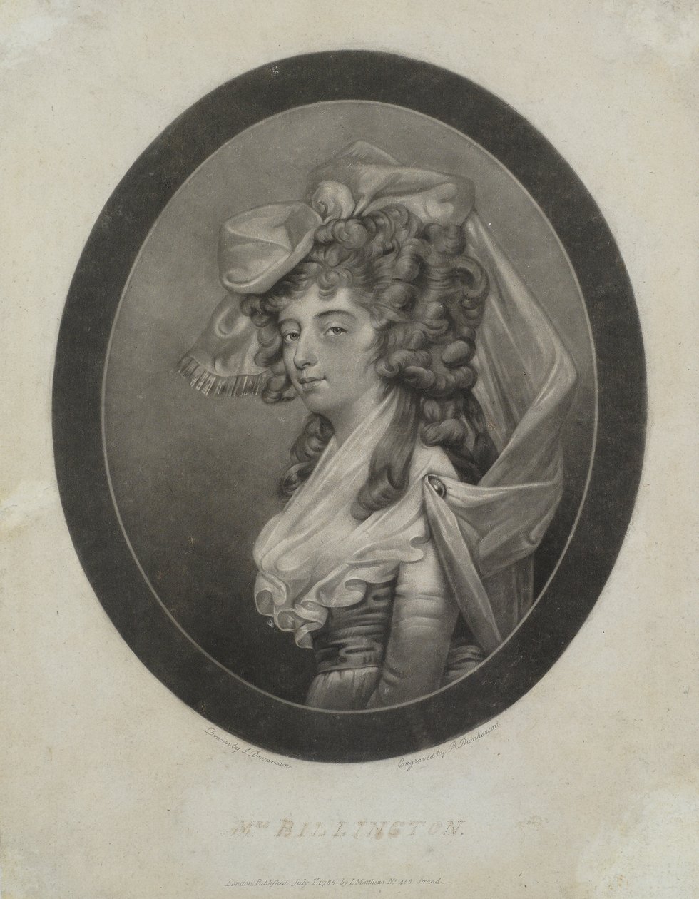 श्रीमती बिलिंगटन, रॉबर्ट डनकार्टन (1744-c.1811) द्वारा उत्कीर्ण, 1786 (मीज़ोटोट) द्वारा जॉन डाउनमैन