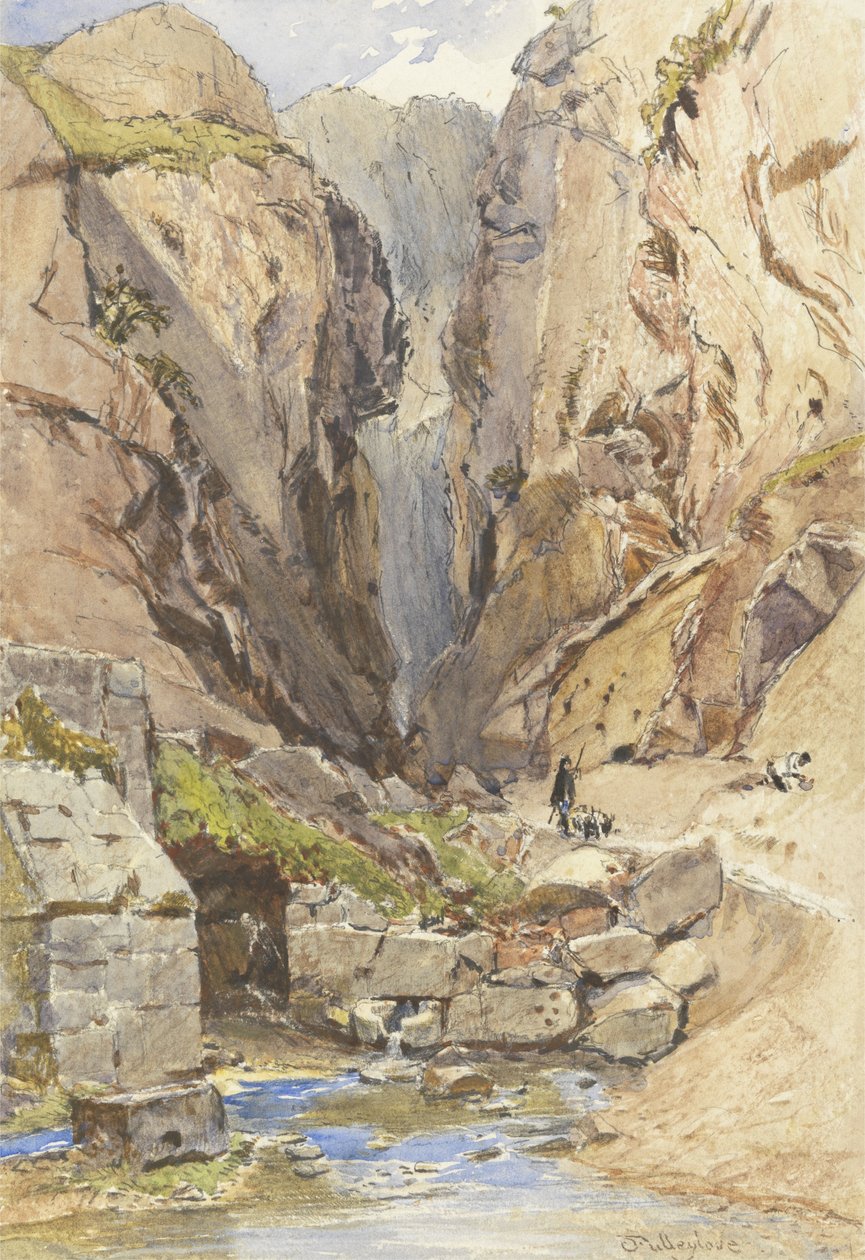 कैस्टलियन स्प्रिंग, डेल्फी, c.1895 (wc und ग्रेफाइट पेपर पर) द्वारा जॉन फुललीवे