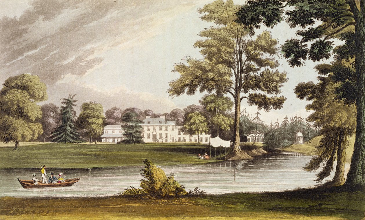 स्टोक प्लेस, एकरमैन की &39;रिपोजिटरी ऑफ आर्ट्स&39; से, c.1826 प्रकाशित द्वारा जॉन गेंडल