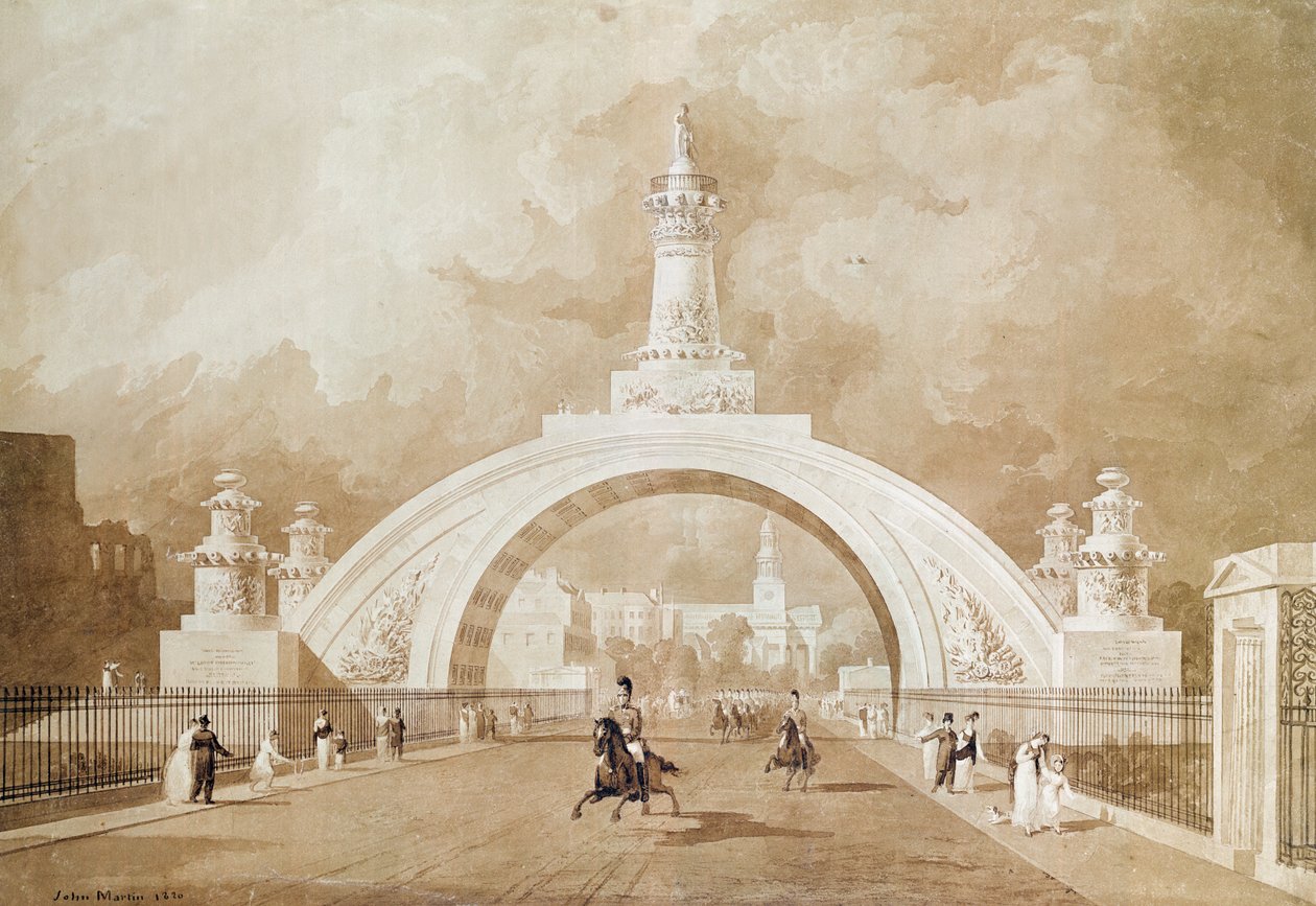 पोर्टलैंड प्लेस से रीजेंट पार्क तक प्रस्तावित ट्रम्पल आर्क, 1820 द्वारा जॉन मार्टिन