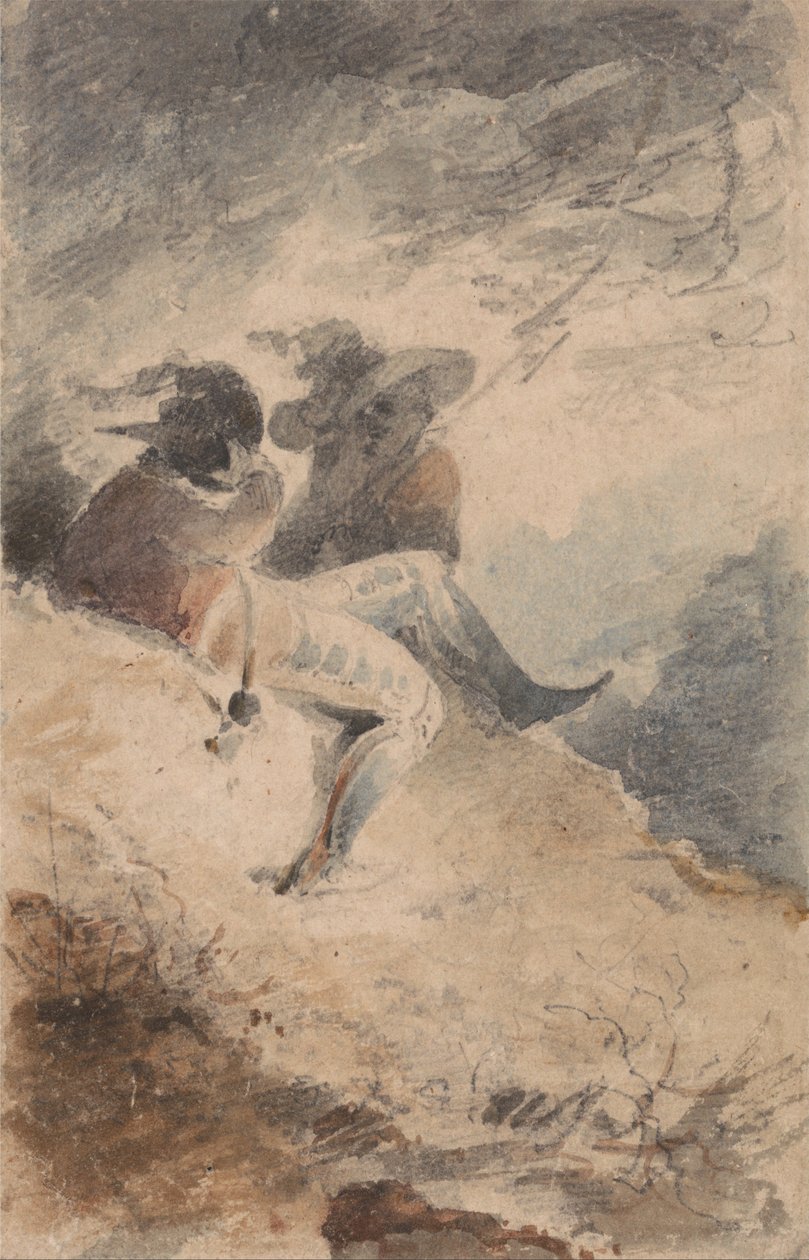 शानदार आंकड़े एक टीले पर बैठे हैं द्वारा जॉन बेच Cotman