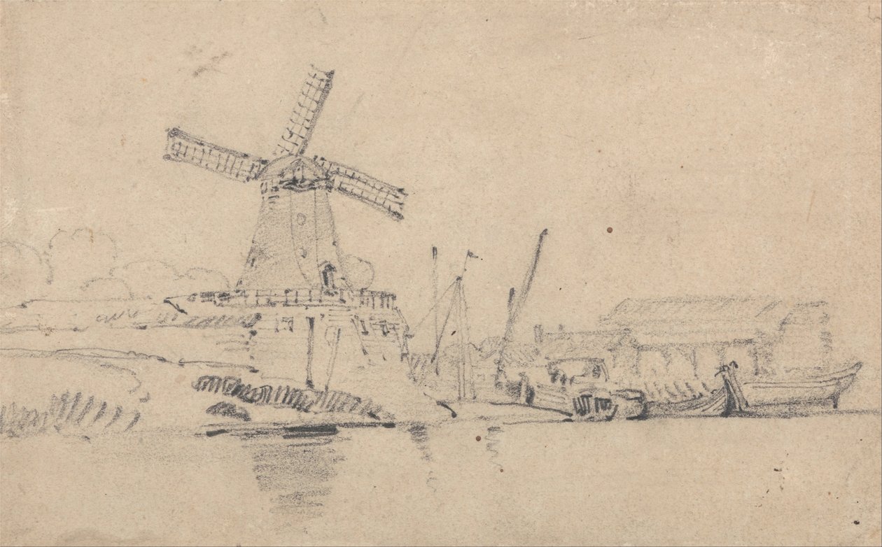 नदी और पवनचक्की द्वारा जॉन बेच Cotman