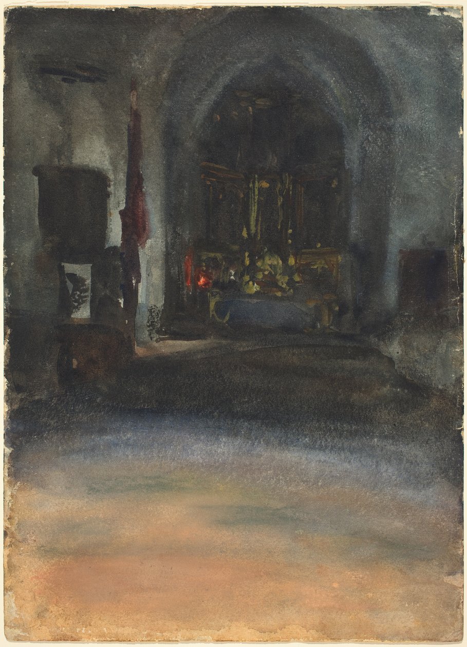 स्पैनिश चर्च इंटीरियर, c.1880 (वॉव पेपर पर वाटर कलर) द्वारा जॉन सिंगर सार्जेंट