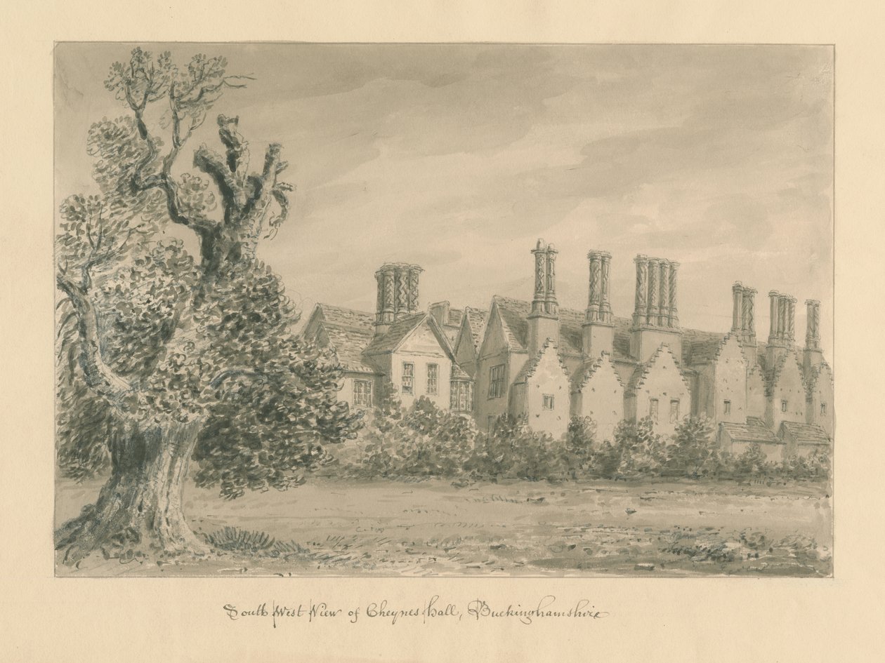 बकिंघमशायर - चेनीज हॉल: सीपिया ड्राइंग, 1824 द्वारा जॉन बकलर