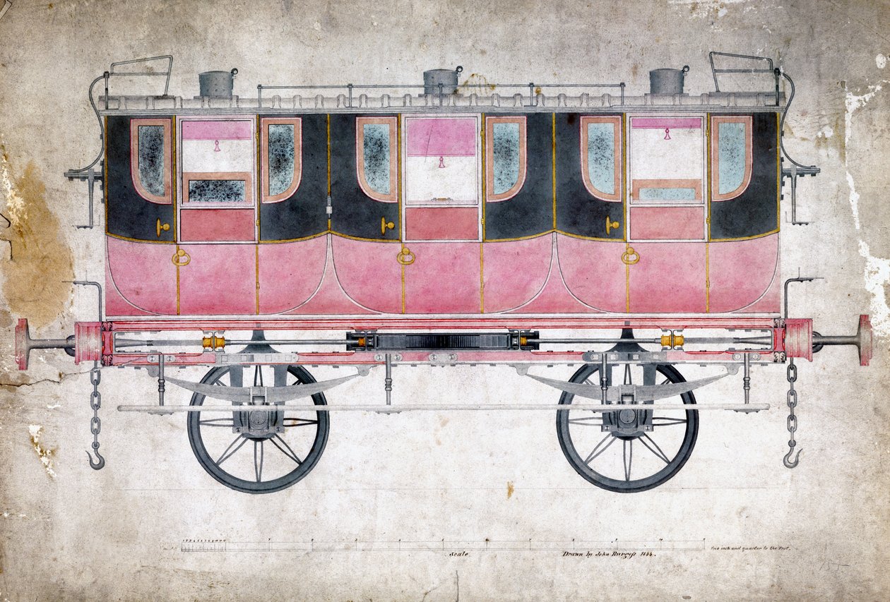 मैनचेस्टर एंड लीड्स रेलवे प्रथम श्रेणी की गाड़ी, c.1844 द्वारा जॉन बर्गेस