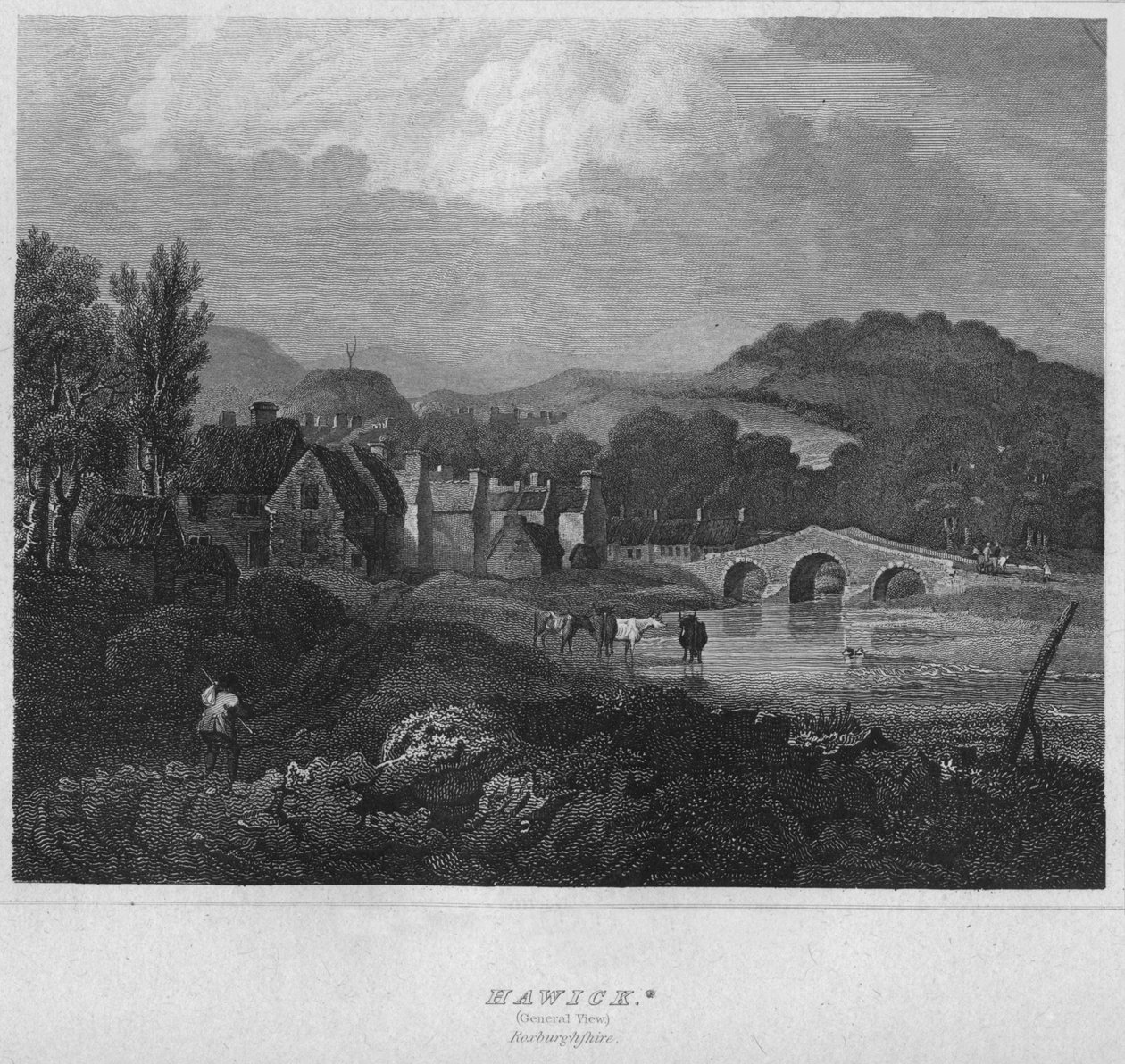 Hawick। सामान्य दृष्टि से। रोक्सबर्गशायर, 1814 द्वारा जॉन ग्रेग