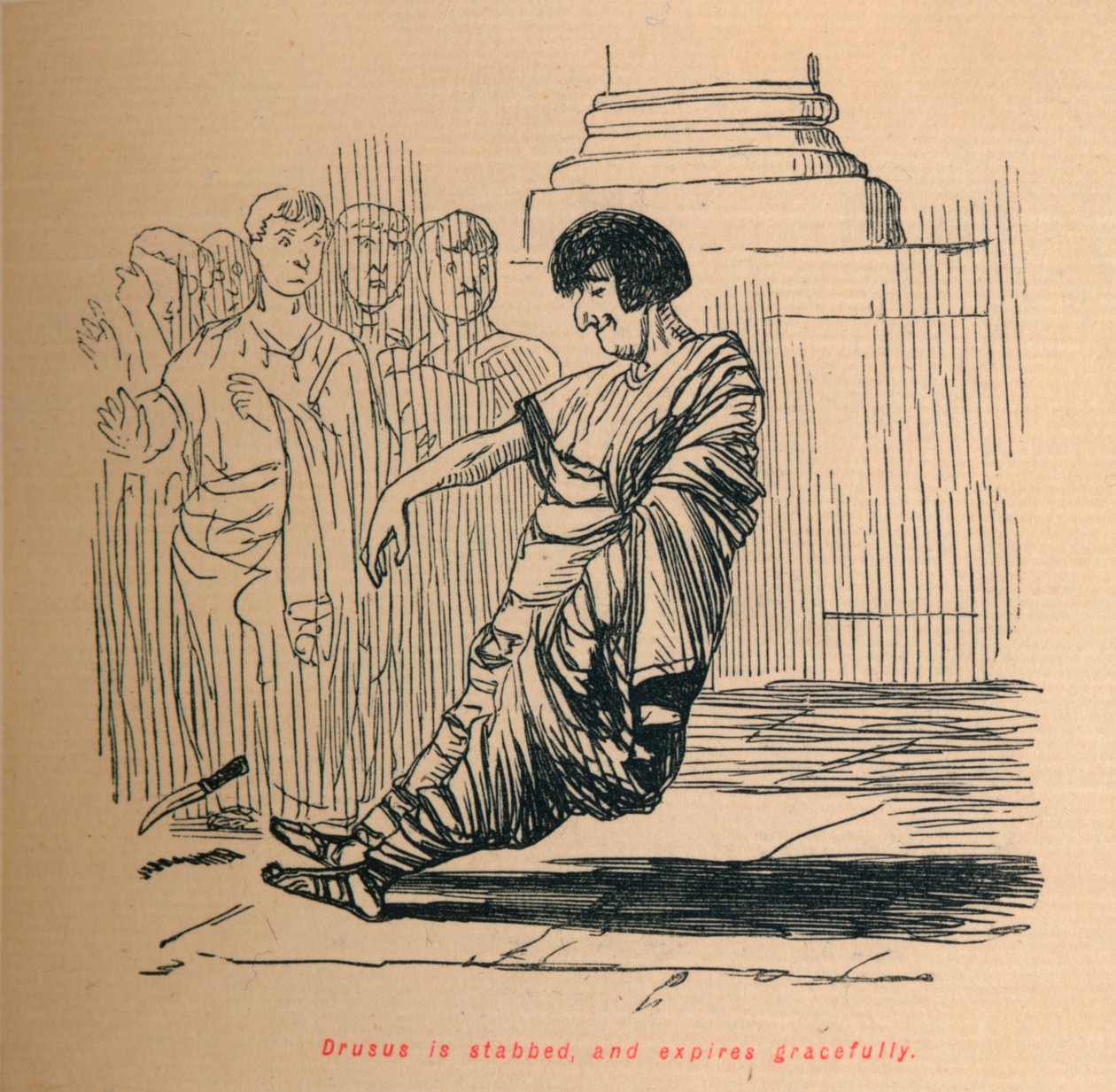ड्रूसस को चाकू मार दिया जाता है, और सुंदर रूप से समाप्त हो जाता है, 1852 द्वारा जॉन लीचो