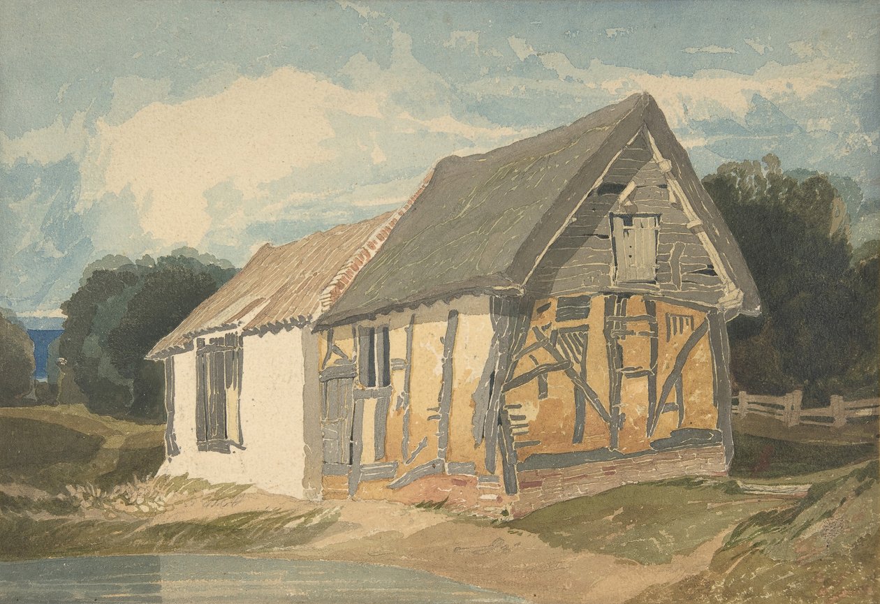 एक तालाब द्वारा फार्म बिल्डिंग, 1808-11। द्वारा जॉन बेच Cotman