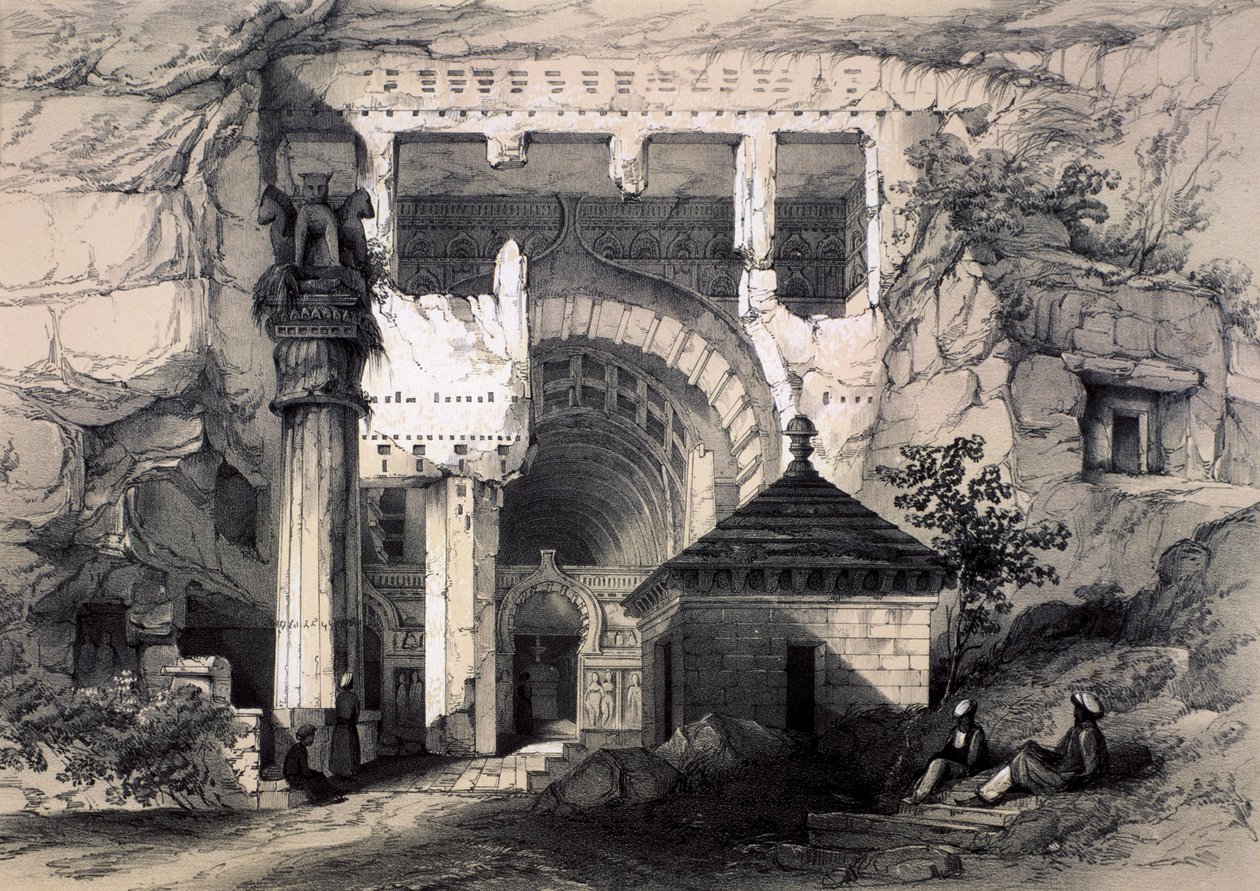 Karli, Entrance of Great Chaitya Cave, 1845.    द्वारा जॉन वील