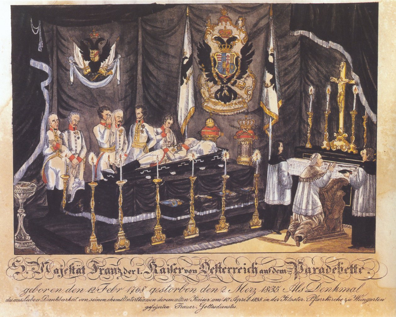 परेड बेड, रंगीन लिथोग्राफ पर, 1835 में महामहिम फ्रांज I ऑस्ट्रिया का सम्राट द्वारा जोसेफ बेयर