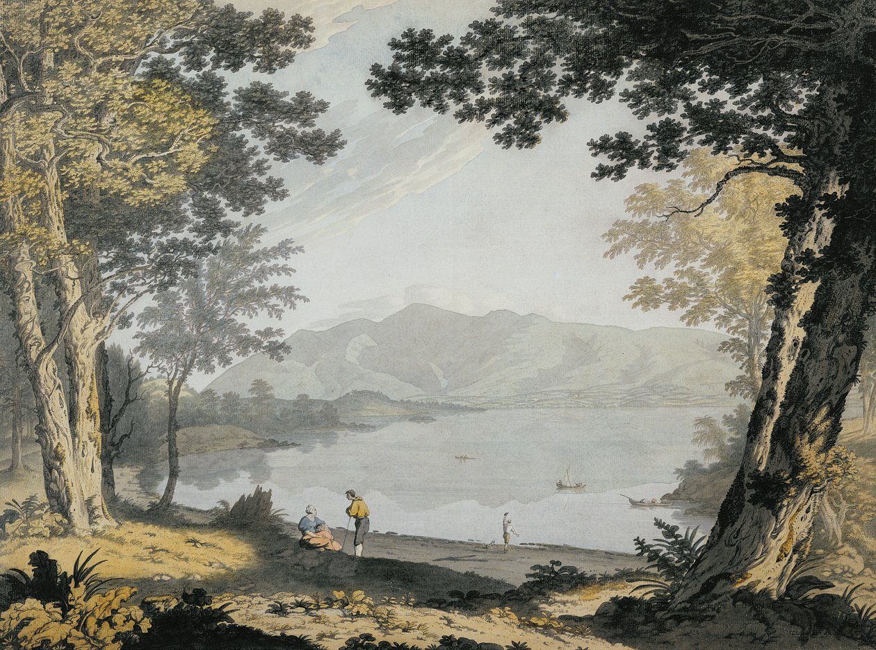 स्किडॉ और डेरवेंट वाटर का दृश्य, c.1780 (पेंसिल पर wc und pen) द्वारा जोसेफ फरिंगटन