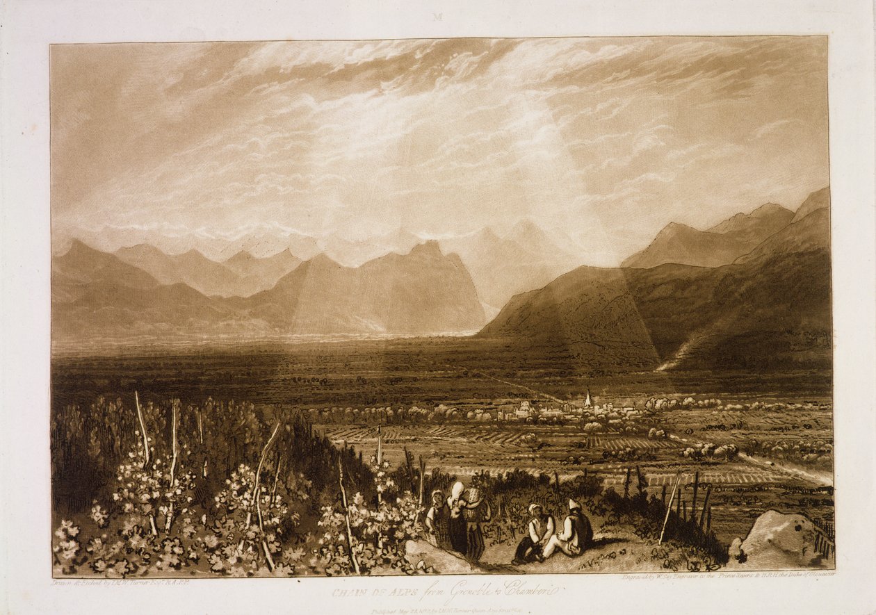 F.49। ग्रेनोब्ल से चेम्बर तक आल्प्स की श्रृंखला, &39;लिबर स्टडियोरम&39; से, विलियम साय द्वारा उत्कीर्ण, 1812 द्वारा जोसेफ मैलॉर्ड विलियम टर्नर