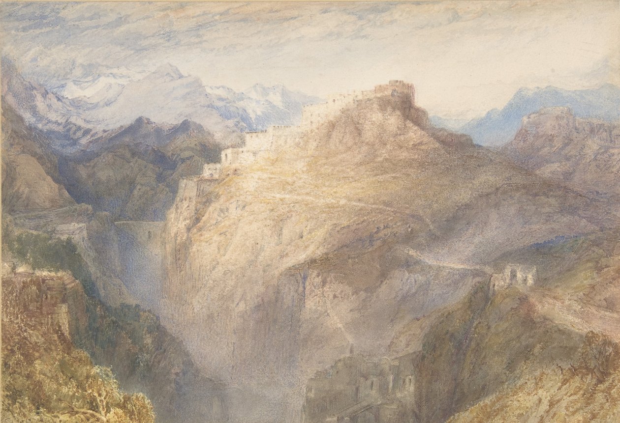 लेस्सिलोन का किला, वैल डे ला मौरिएन, फ्रांस, 1836 (ग्रेफाइट के ऊपर wc और gache द्वारा जोसेफ मैलॉर्ड विलियम टर्नर