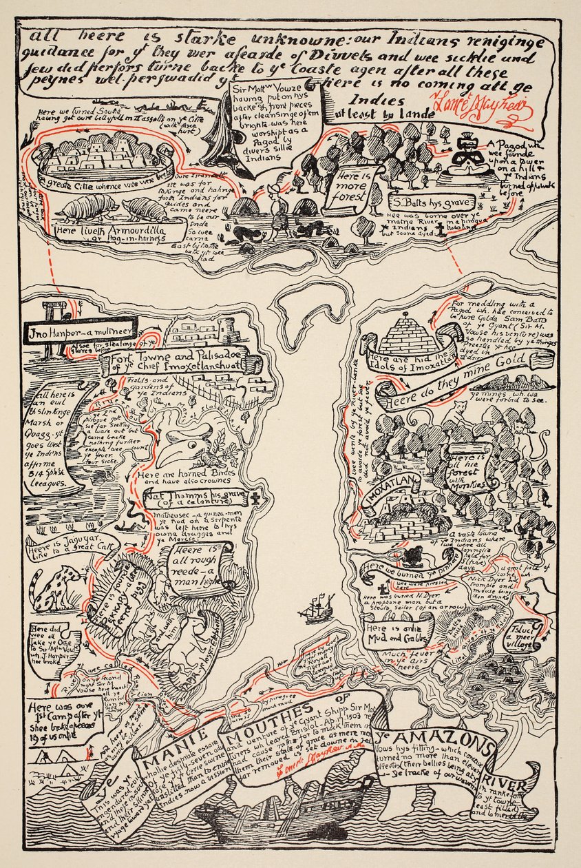 टर्बिड अमेज़ॅन का एक उकसाने वाला नक्शा, रुडयार्ड किपलिंग, पब द्वारा Stories जस्ट सो स्टोरीज़ फॉर लिटिल चिल्ड्रन ’से चित्रण। लंदन, 1951 द्वारा जोसेफ रुडयार्ड किपलिंग