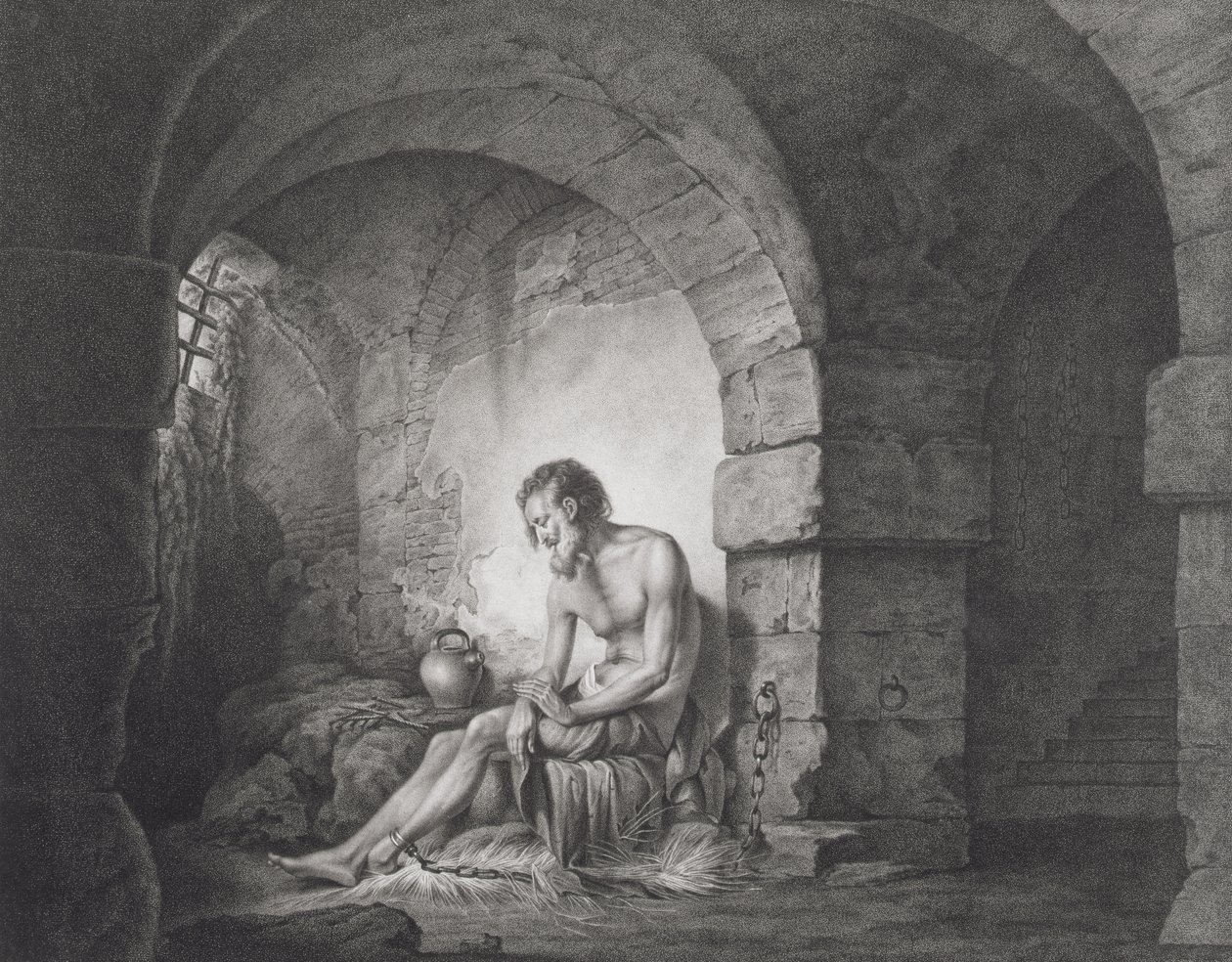 कैप्टिव, थॉमस राइडर द्वारा उत्कीर्ण (1746-1810) 1786 (स्टेपल उत्कीर्णन) द्वारा डर्बी के जोसेफ राइट