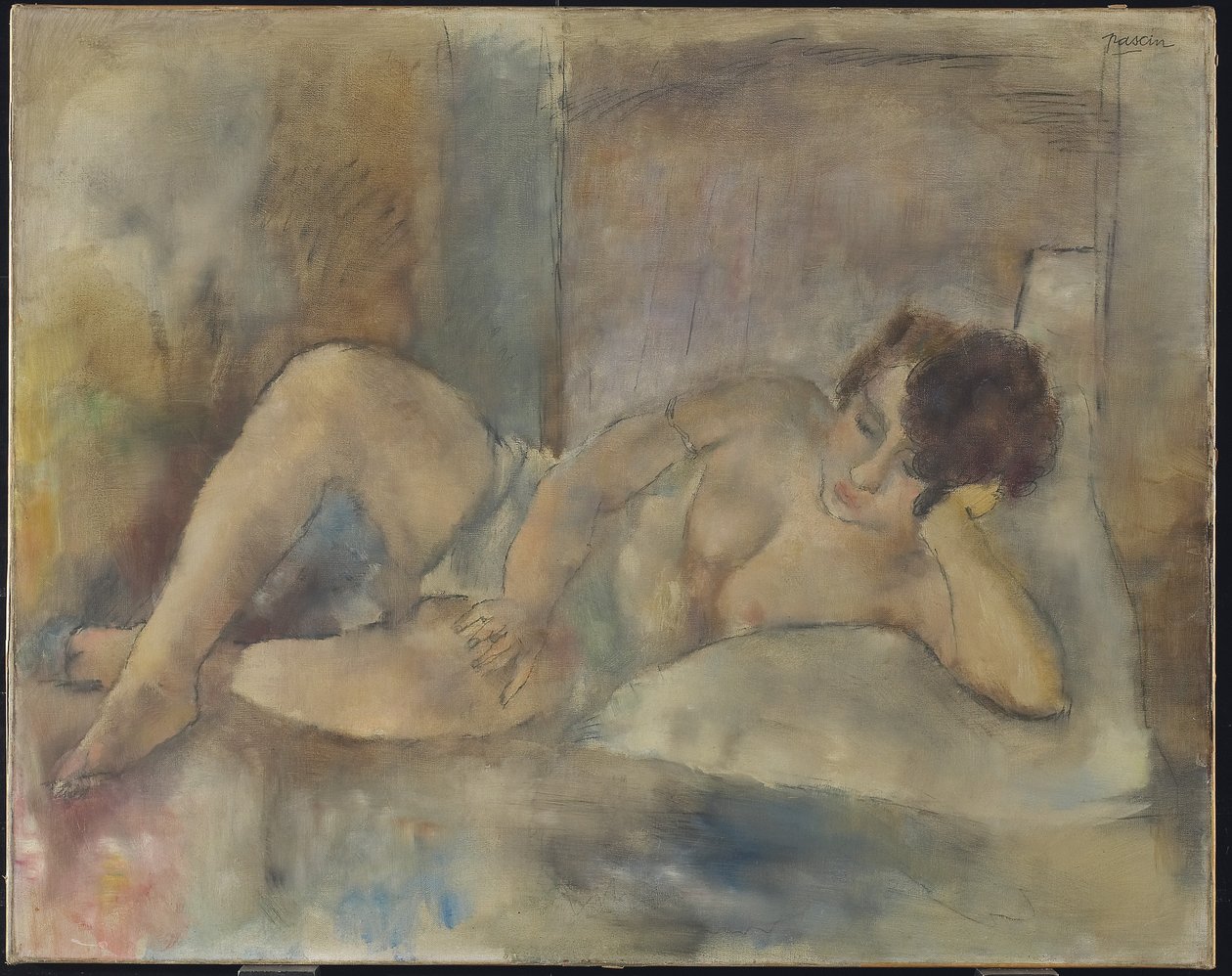 Reclining Nude, c.1920 (तेल और ग्रेफाइट कैनवास पर द्वारा जूल्स पास्किन