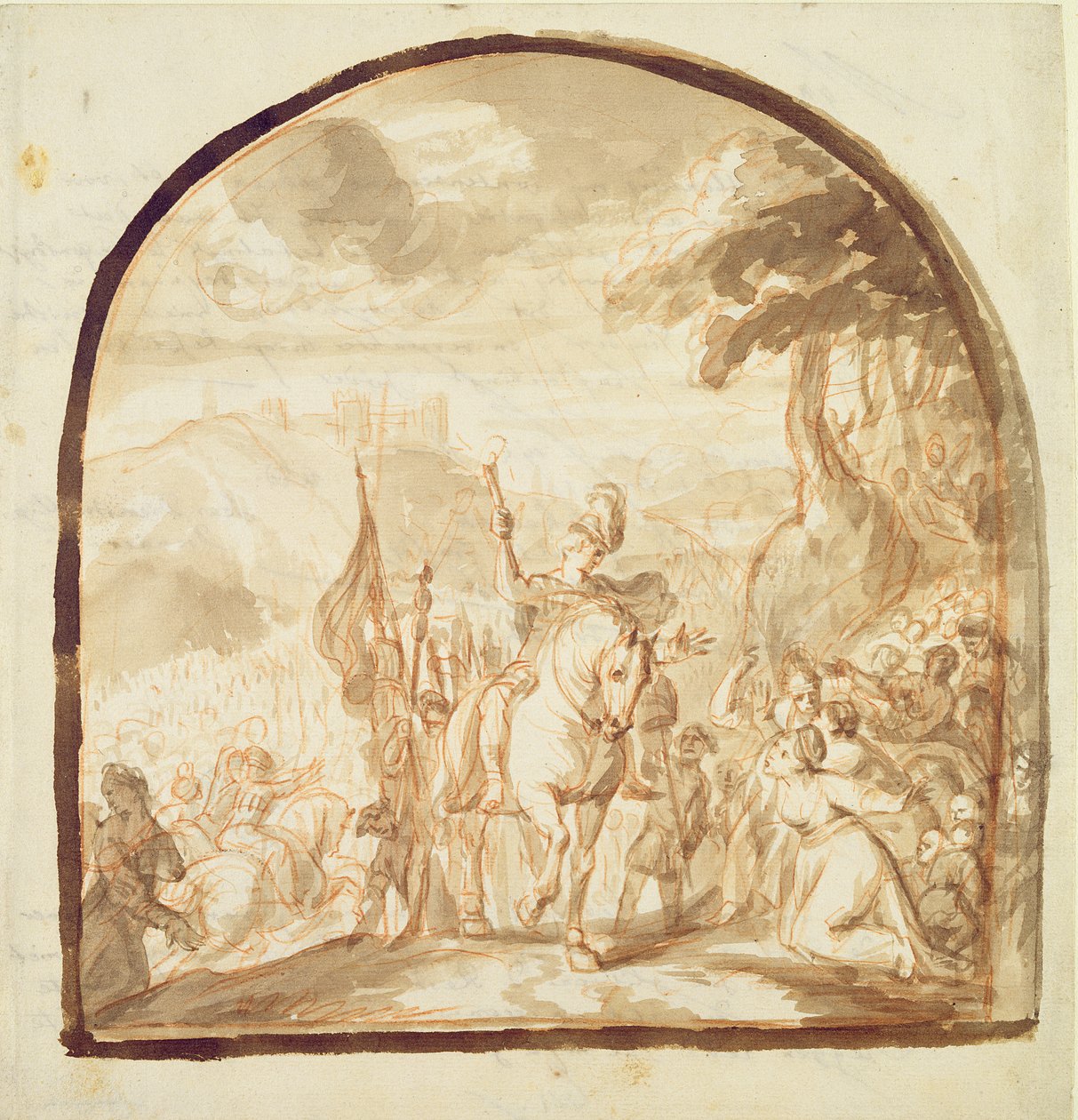 क्लॉडियस सिविसंस ने महिलाओं और बच्चों को छोड़कर जेन्तेन, 1662 (कागज पर कलम और भूरे रंग की स्याही और चॉक) से लड़ने के लिए जाना द्वारा जुरगेन ओवन