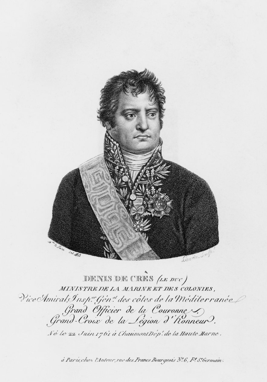 डेनिस डिक्रेस, समुद्री मंत्री और कालोनियों, लानविन द्वारा उत्कीर्ण, 1813 द्वारा जस्टीन ले सुयर