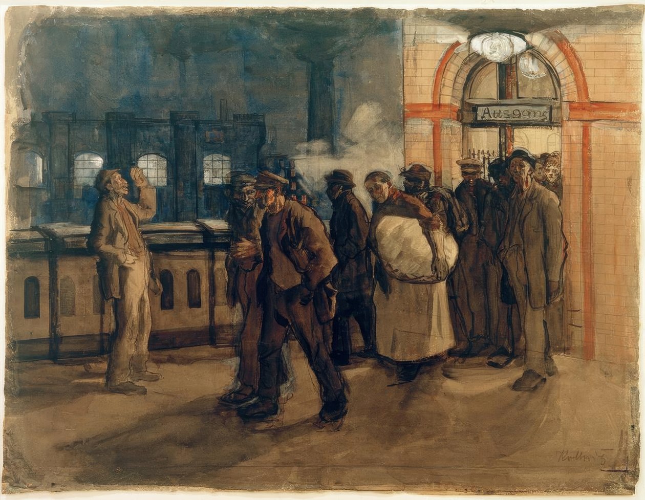 K.Kollwitz, Lehrter स्टेशन पर काम करने वाले कार्यकर्ता द्वारा कैथ कोलविट्ज़