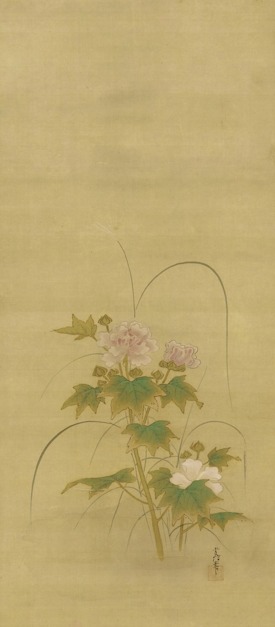 Peonies, ईदो काल, 17 वीं शताब्दी के मध्य में (रेशम पर स्याही और रंग) द्वारा कानो स्यूनेनोबू