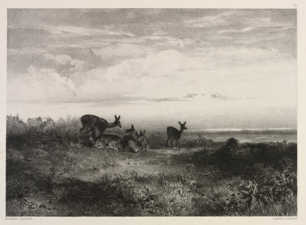 हिरण के साथ लैंडस्केप, सी। 1840। द्वारा कार्ल बॉडर