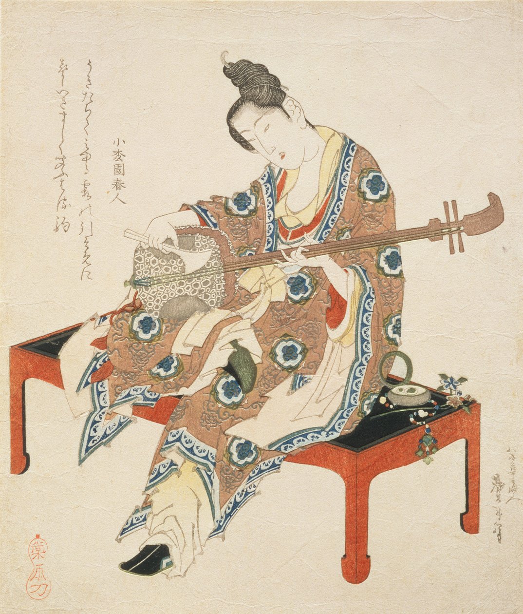 चीनी सौंदर्य शमीसेन खेल, c.1833-34 (वुडब्लॉक प्रिंट) द्वारा कटुशिका द्वितीय तैतो