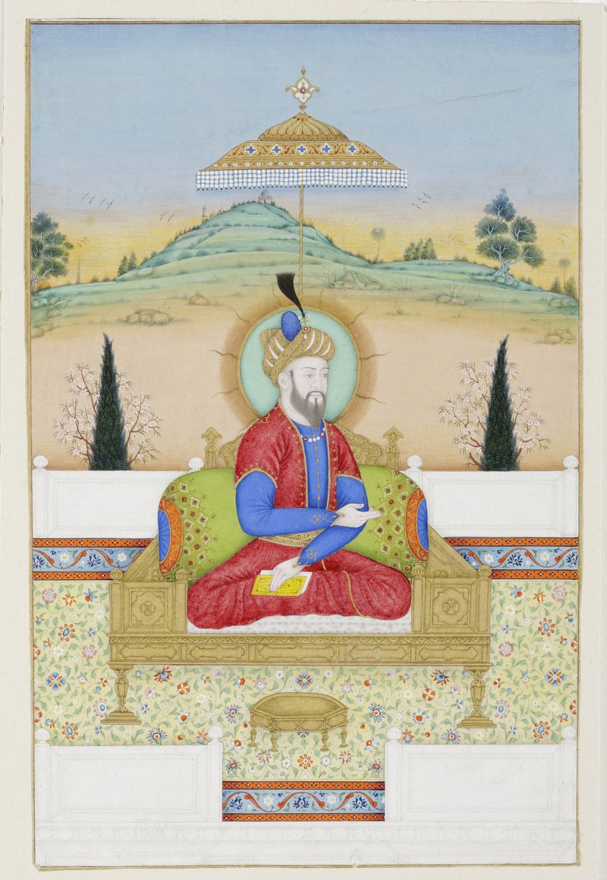 बाबर उत्साहित, c.1720 (कागज पर अपारदर्शी wc और सोना) द्वारा खैर उल्लाह