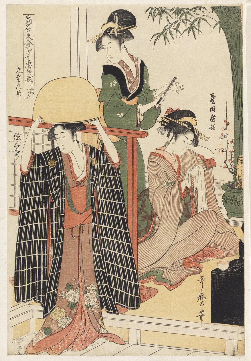 P.356-1945 दृश्य 9, प्रसिद्ध सुंदरियों की तुलना और वफादार लीग, c.1797 (कलर वुडब्लॉक) द्वारा किटगावा उतामारो