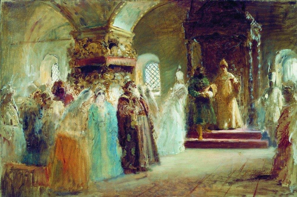 Tsar एलेक्सी माइकेलोविच का ब्राइड-शो द्वारा कॉन्स्टेंटिन एगोरोविच माकोवस्की