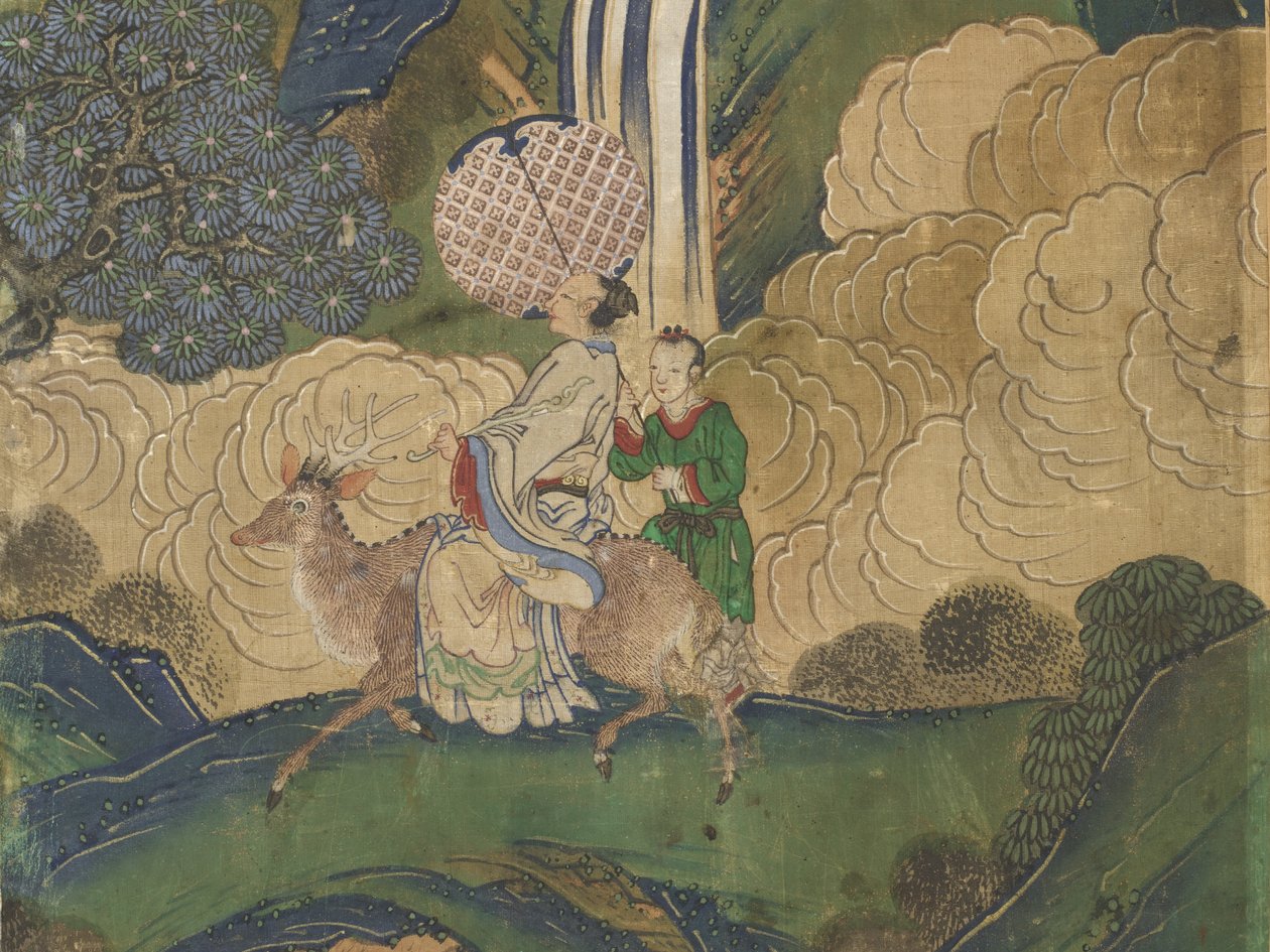 अतिथि आगमन, द बैंक्वेट ऑफ सोवंगमो से विस्तार से, c.1800 (स्याही, रेशम पर सोना और सोना) द्वारा कोरियाई स्कूल