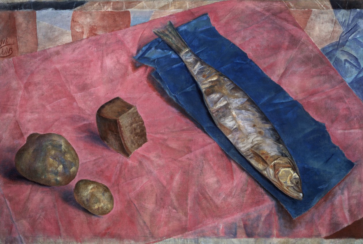 हेरिंग, 1918 (ऑइलक्लॉथ पर तेल) द्वारा कुज़्मा सर्गेइविच पेट्रोव वोडकिन