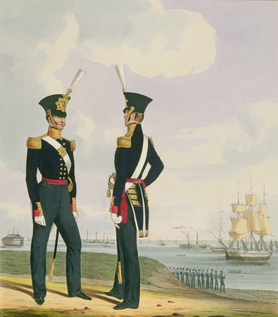 सर्जन, रॉयल नेवी और मरीन की पोशाक से प्लेट 6, कलाकारों द्वारा उत्कीर्ण, c.1830-37 द्वारा एल। और एसचूज़ियर, सेंट मेंशन