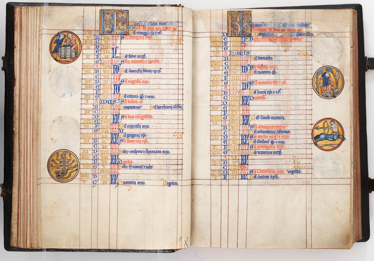 लुईस Psalter, अक्टूबर और नवंबर के लिए कैलेंडर पृष्ठ दिखा रहा है, c.1225-50 (वेल्लम पर टेम्परा) द्वारा लेबर ग्रुप