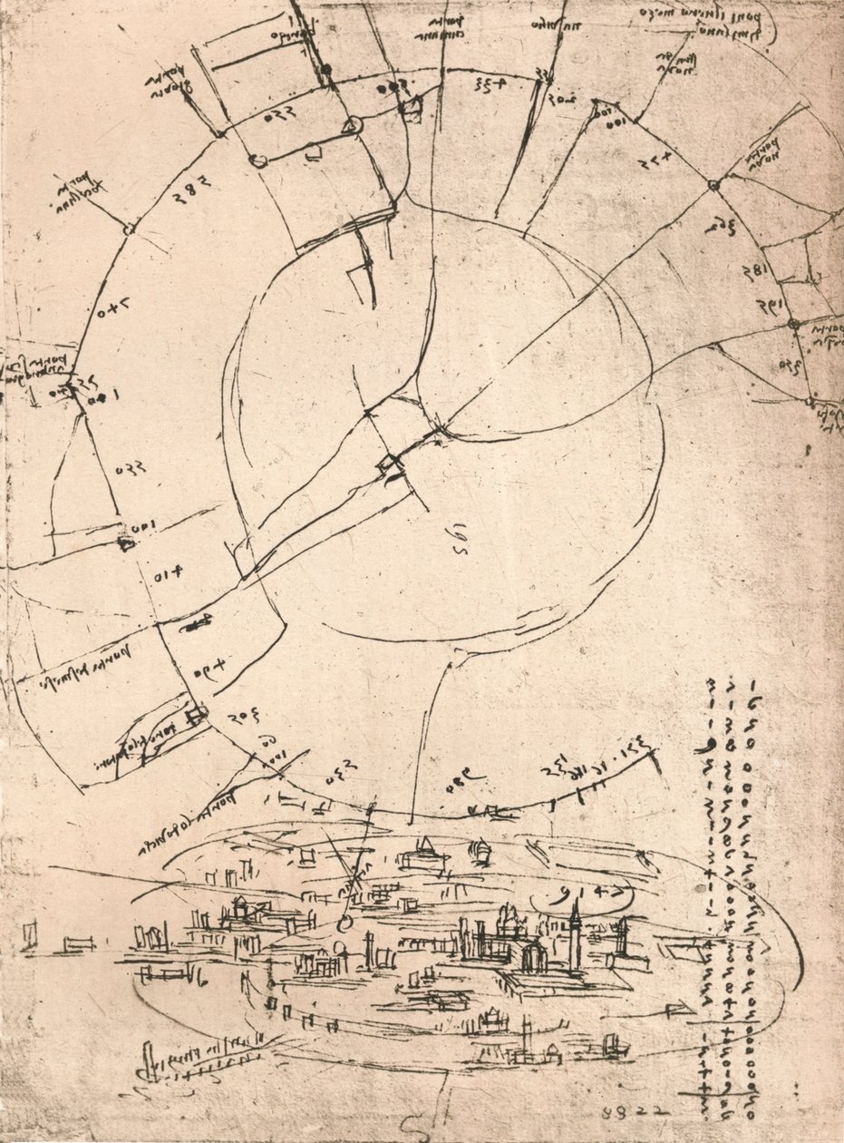 मिलान का स्केच मानचित्र, c1472-c1519 1883 द्वारा लियोनार्डो दा विंची