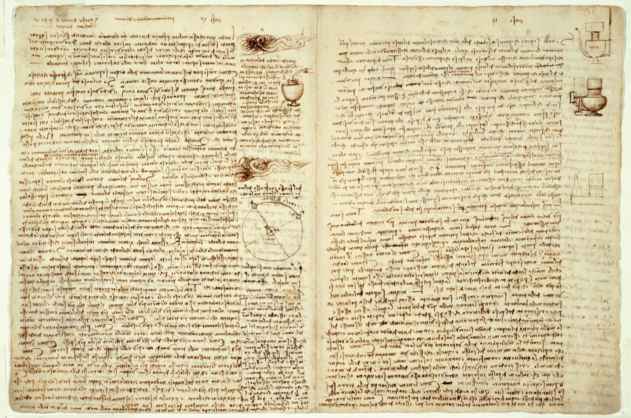 कोडेक्स हैमर, पृष्ठ 124-127, 1508-12 द्वारा लियोनार्डो दा विंची