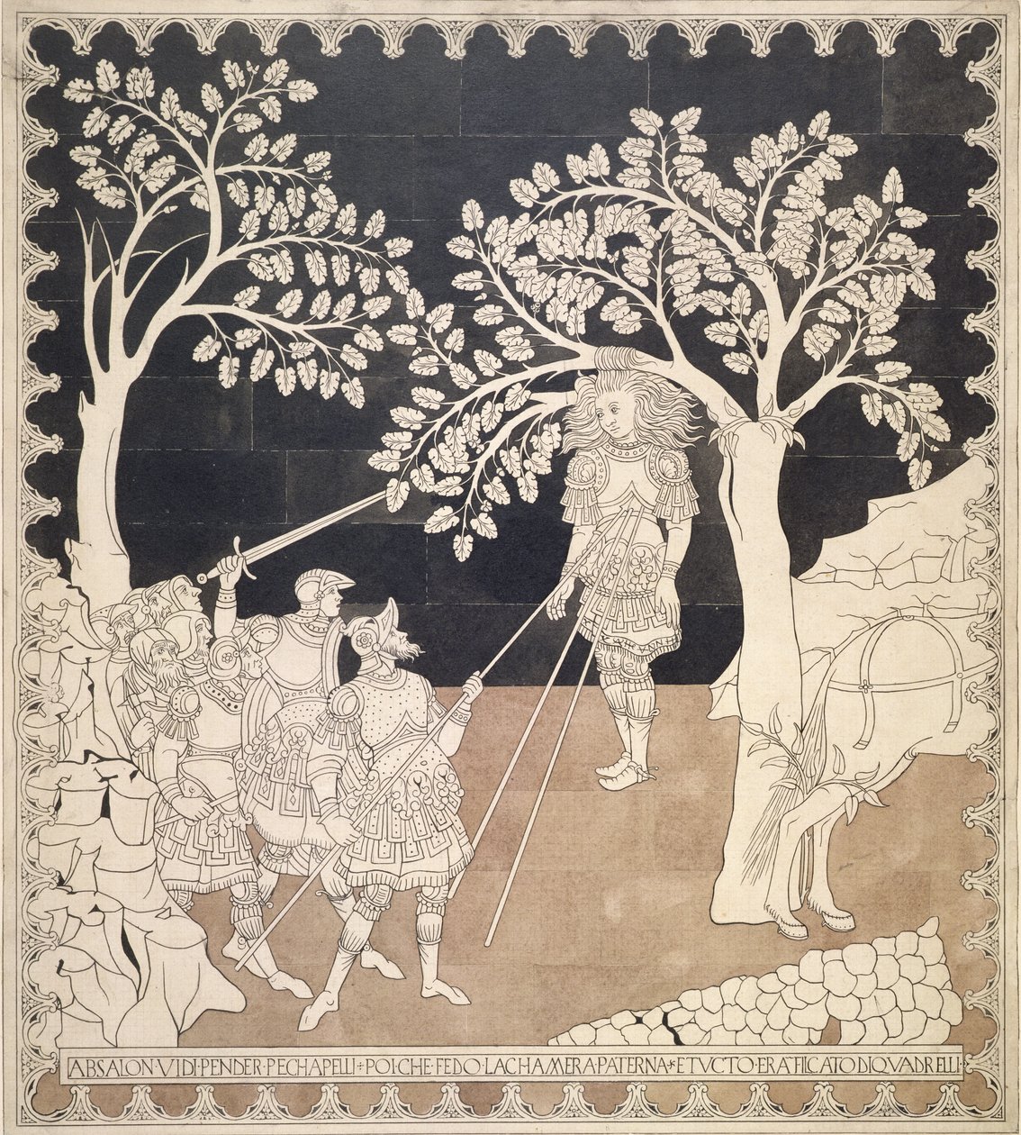T.3836 द डेथ ऑफ एबोलोम, सिएना कैथेड्रल के फर्श का अध्ययन, c.1870 (स्याही और धो) द्वारा लियोपोल्डो मैककरी