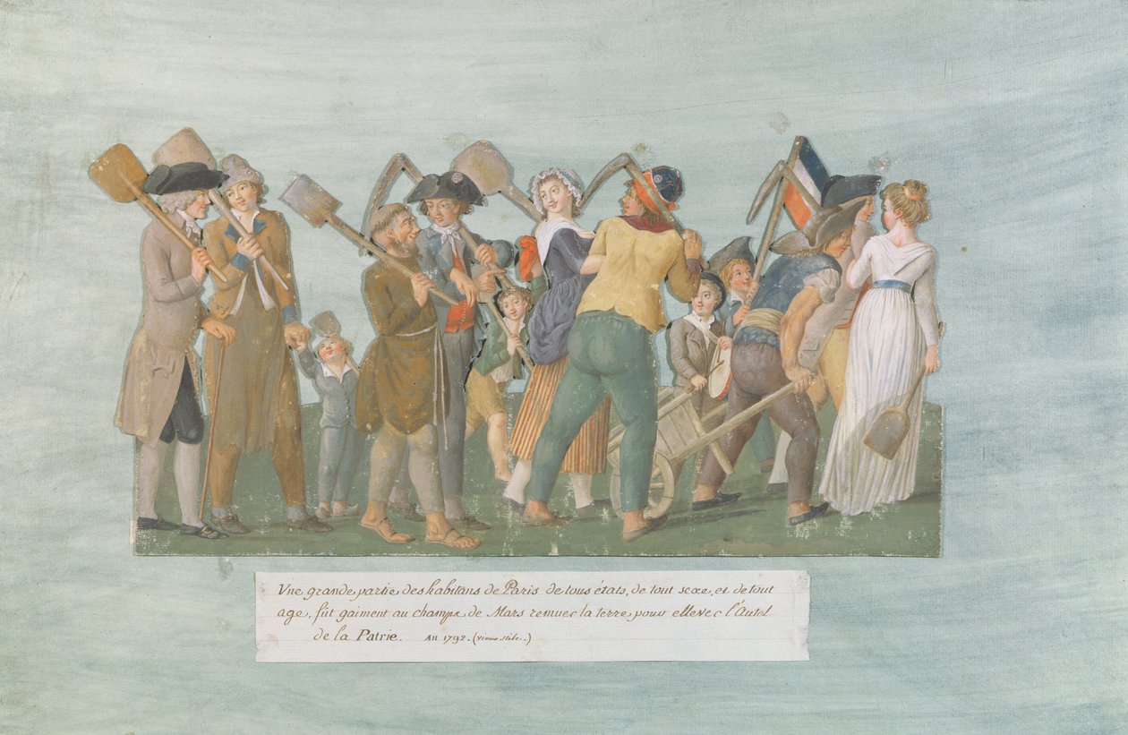 Fol.31 पेरिस डे मार्स, 1792 में जाने वाले पेरिसियों (कार्ड पर गौचे) द्वारा लेसुअर ब्रदर्स