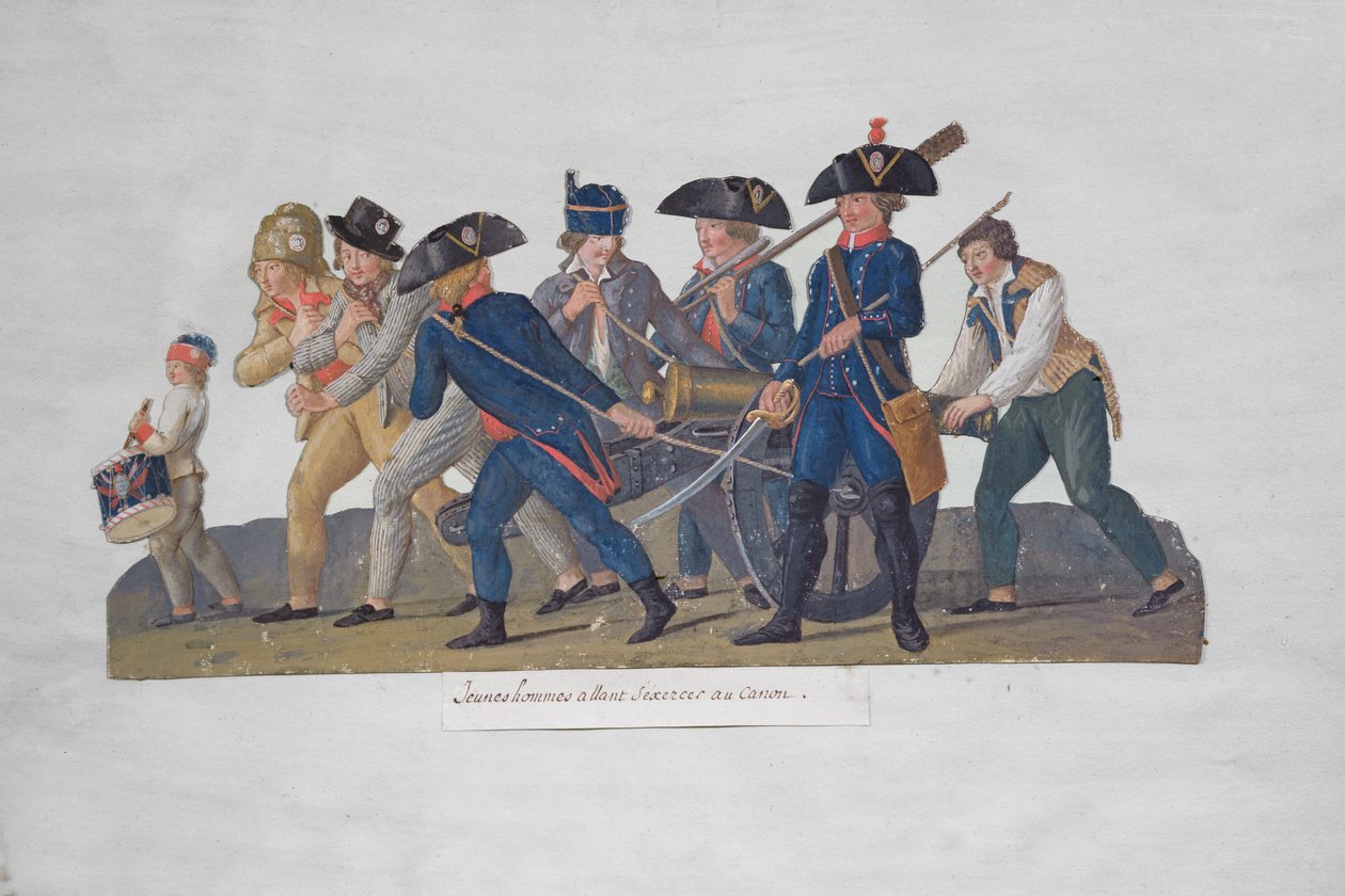 युवा पुरुषों ने तोप का उपयोग करने के लिए अभ्यास किया, c.1789 द्वारा लेसुअर ब्रदर्स