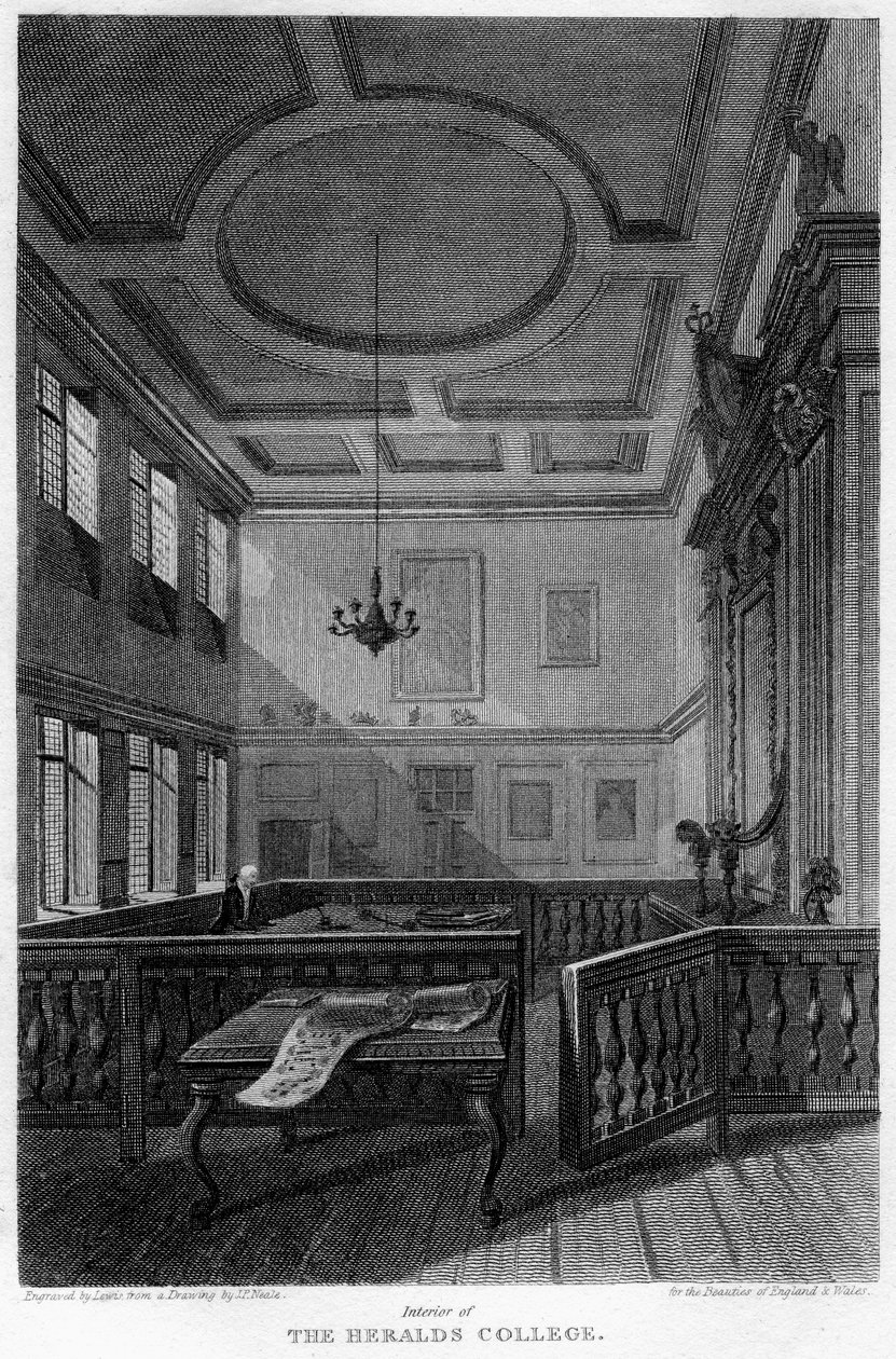इंटीरियर ऑफ़ हेराल्ड कॉलेज, लंदन, 1815। द्वारा लेविस