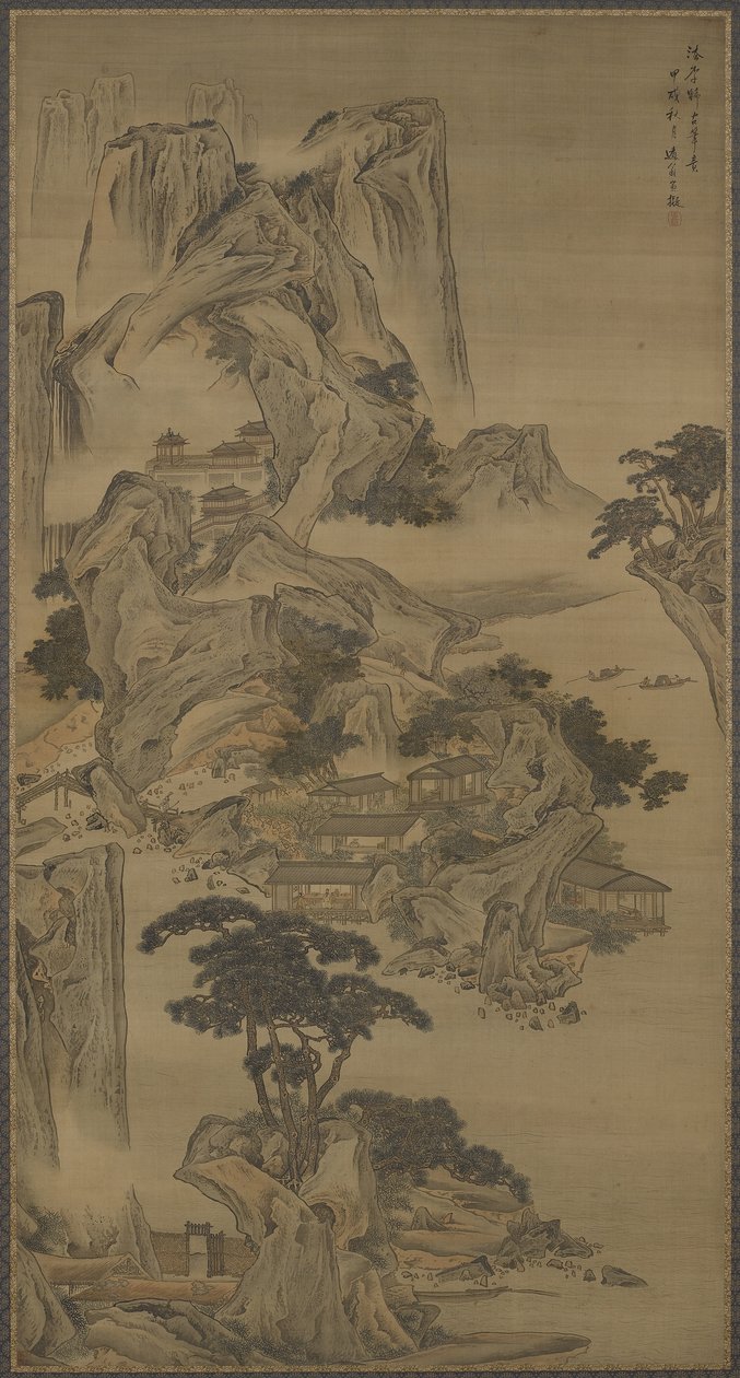 नदी पर सेवानिवृत्ति, ली तांग की शैली में, किंग राजवंश, 1694 (रेशम पर स्याही और रंग) द्वारा ली यिन