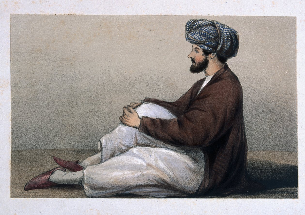 मेजर चास ग्रिफ़िथ, 37 वीं मूल निवासी इन्फैंट्री, 1842 में अफगान पोशाक में बैठा द्वारा लेफ्टिनेंट विन्सेन्ट आइरे