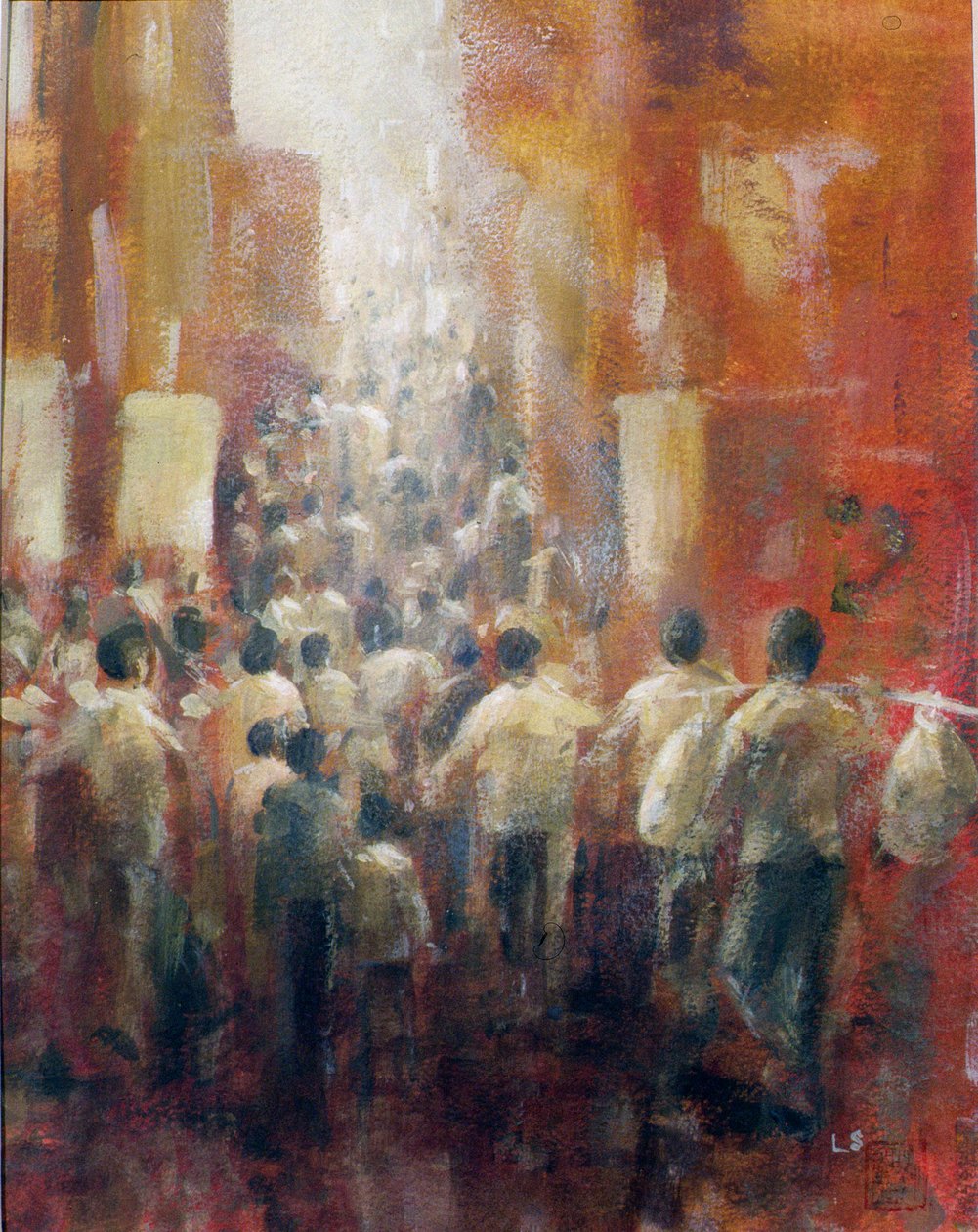 चीनी स्ट्रीट, 1992 (कागज पर एक्रिलिक) द्वारा लिंकन सेलिगमैन