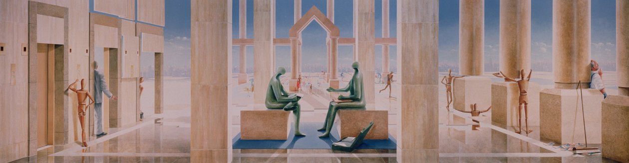बैंकिंग की लपट, 1989 (प्लास्टरबोर्ड पर एक्रिलिक) द्वारा लिंकन सेलिगमैन