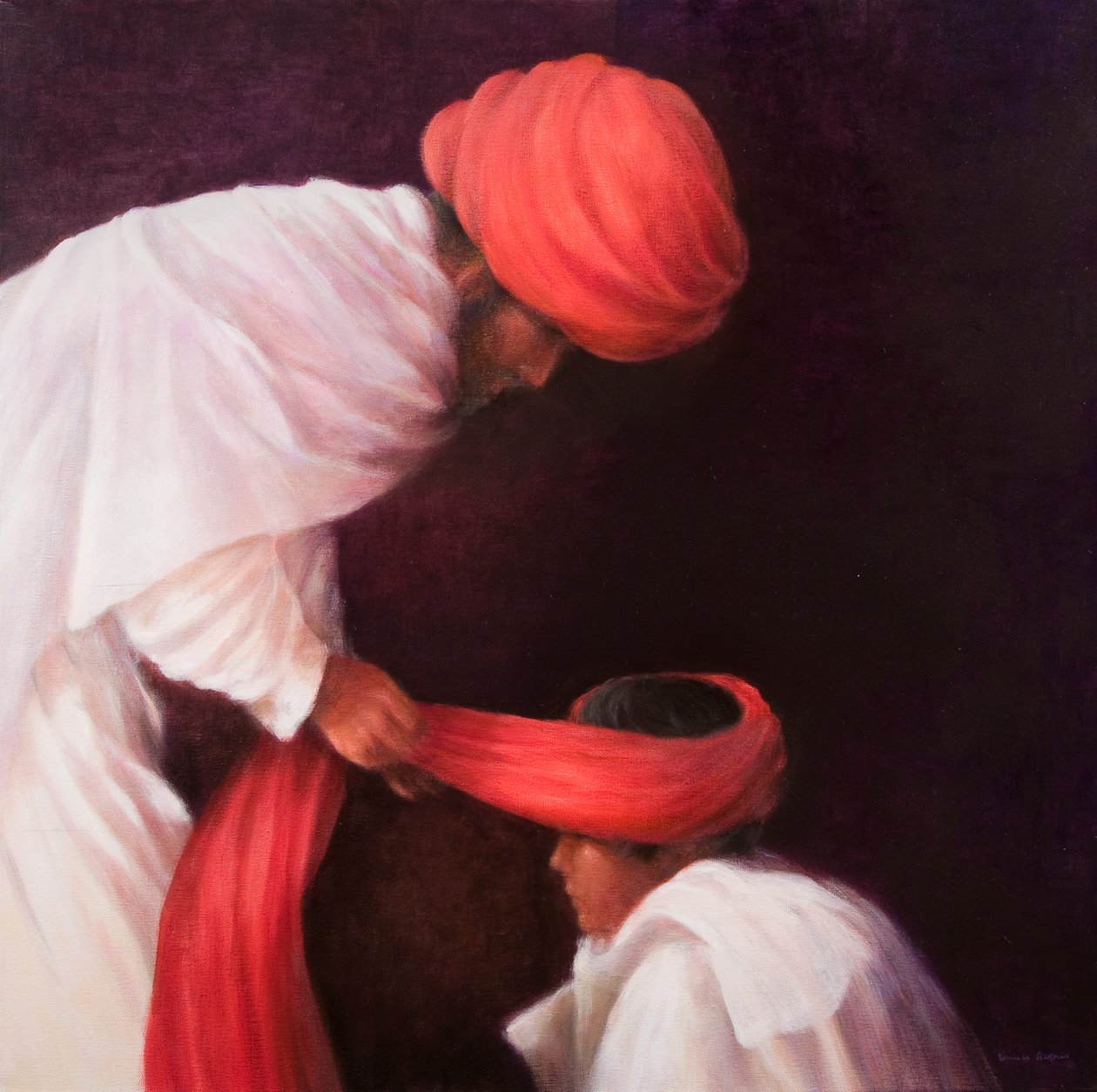 पगड़ी बांधना, 2010 (कैनवास पर एक्रिलिक) द्वारा लिंकन सेलिगमैन