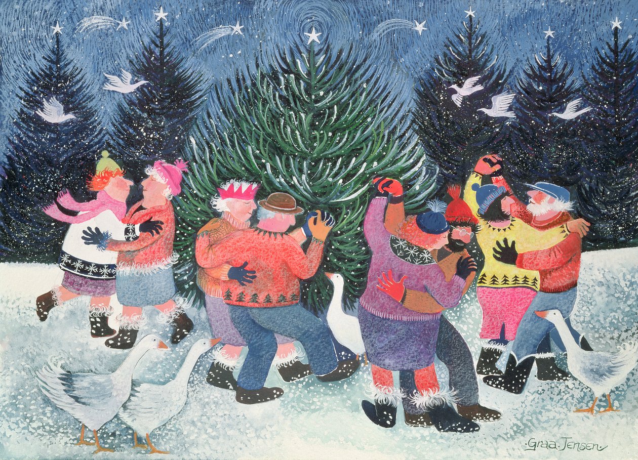 डांसिंग राउंड द ट्री (wc und gouache on paper) द्वारा लिसा ग्रा जेन्सेन