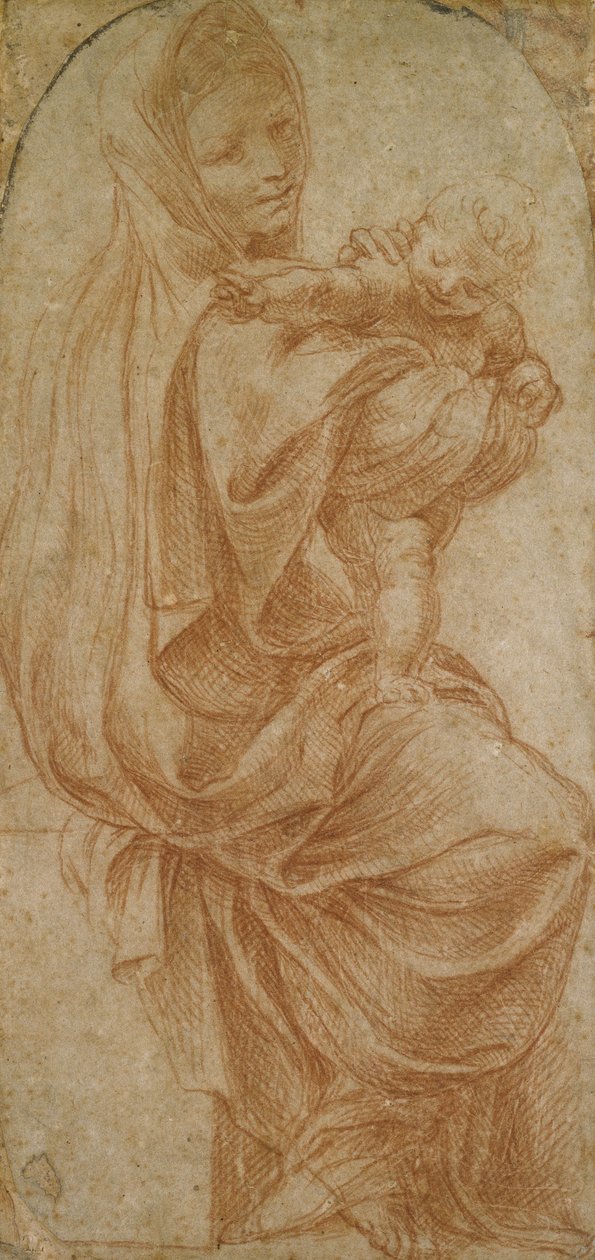 वर्जिन एंड चाइल्ड (क्रीम पेपर पर लाल चाक) द्वारा Lodovico Carracci
