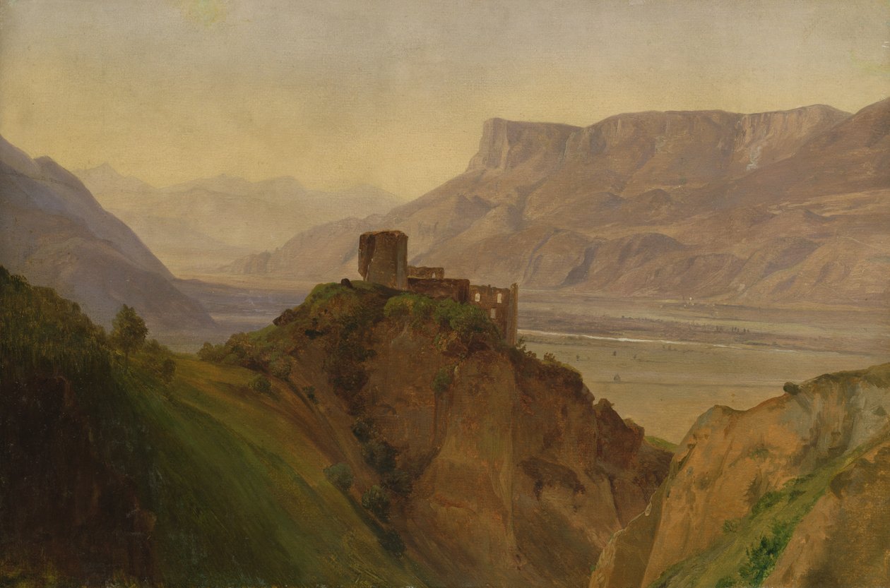 1838 में एडीज वैली के साथ ब्रूननबर्ग खंडहर (लकड़ी पर कागज पर तेल) द्वारा लुइस गुरलिट